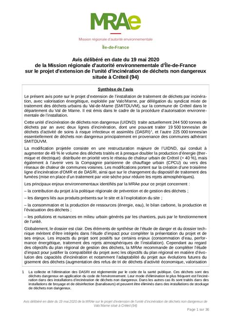 Avis délibéré de la mission régionale d’autorité